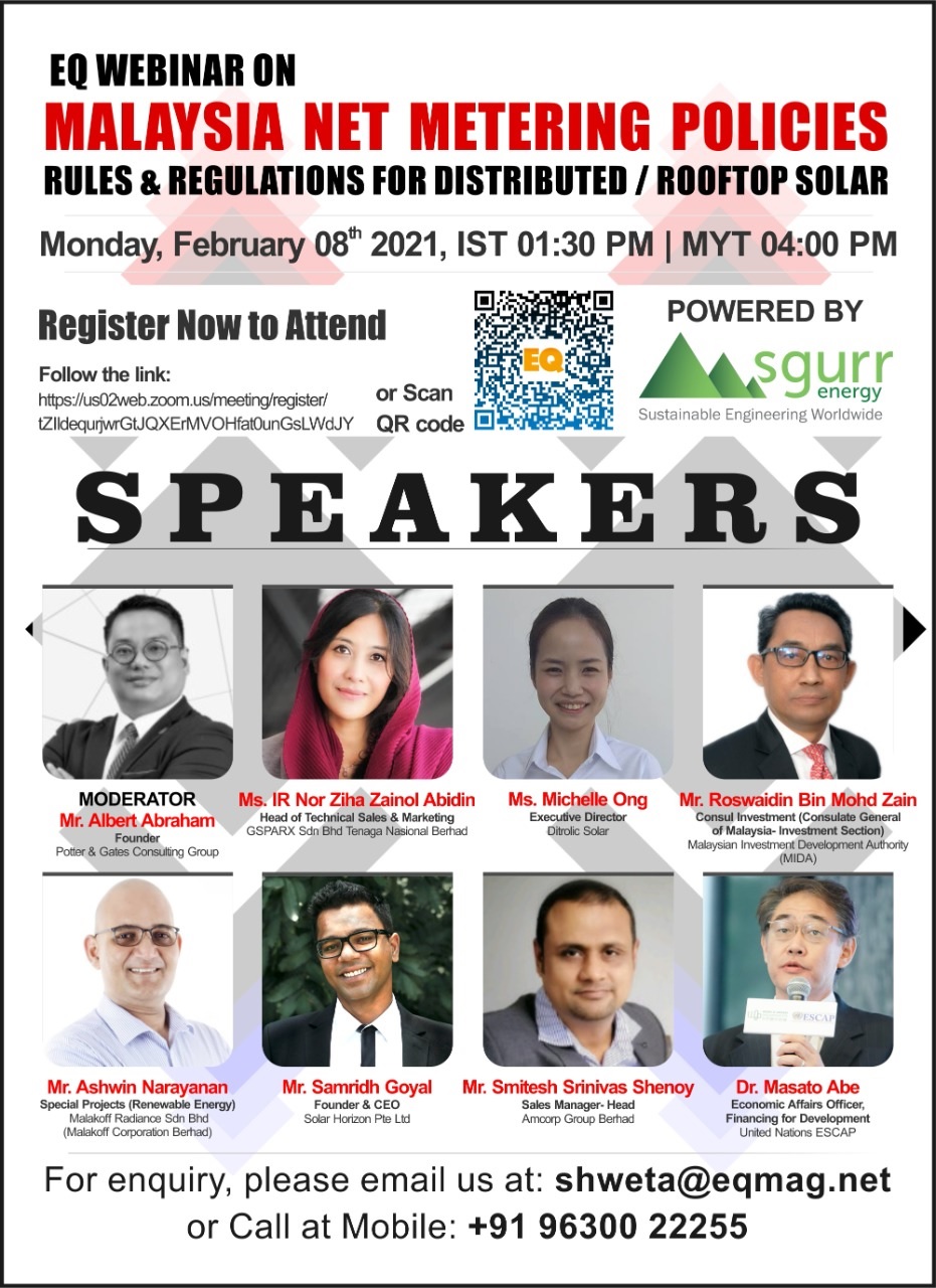EQ Webinar on Malaysia Net Metering Policies, Rules & Regulations for Distributed / RoofTop Solar
